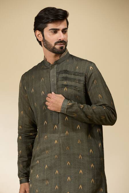 Buy_Ankita Shahabadi_Green Silk Ikat Woven Kurta _Online_at_Aza_Fashions