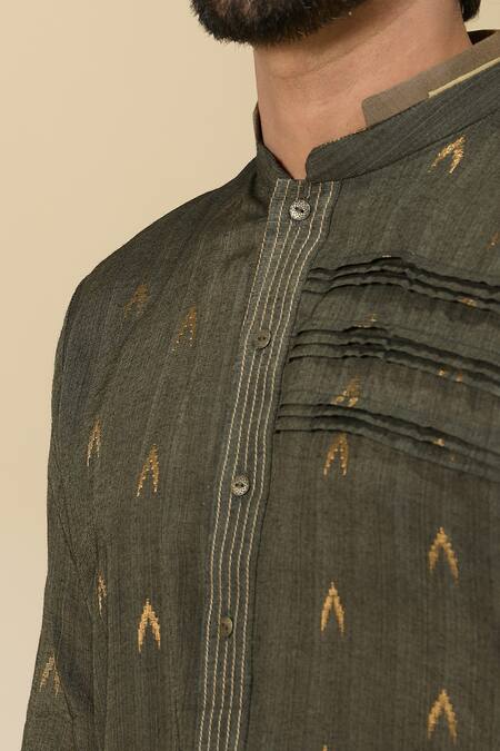 Shop_Ankita Shahabadi_Green Silk Ikat Woven Kurta _Online_at_Aza_Fashions