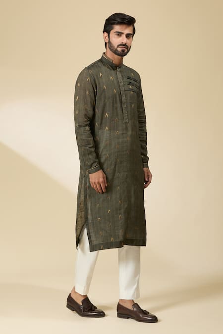 Ankita Shahabadi_Green Silk Ikat Woven Kurta _at_Aza_Fashions