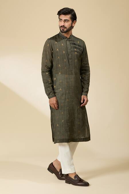 Buy_Ankita Shahabadi_Green Silk Ikat Woven Kurta 