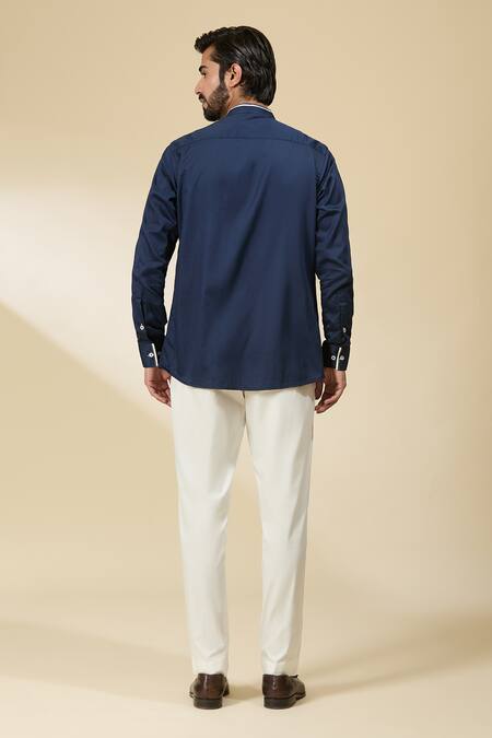 Ankita Shahabadi Navy Stripe Placement Embroidered Shirt 