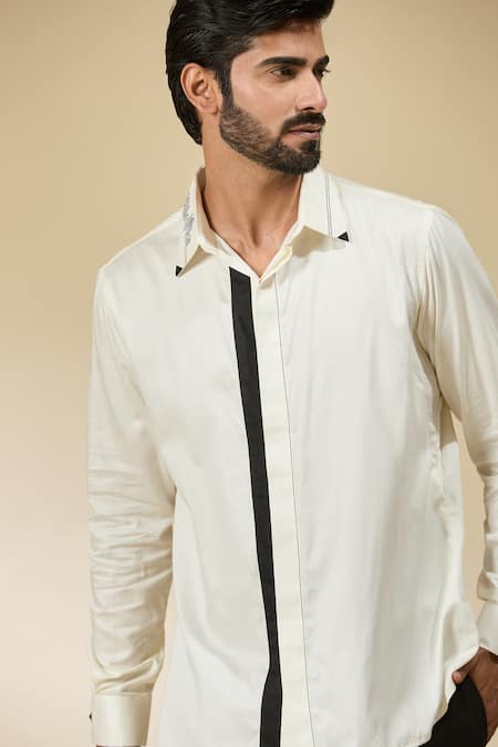 Ankita Shahabadi_White Cotton Satin Patchwork Embroidered Shirt _Online_at_Aza_Fashions