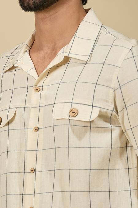 Shop_Ankita Shahabadi_Off White Linen Checkered Shacket _Online_at_Aza_Fashions