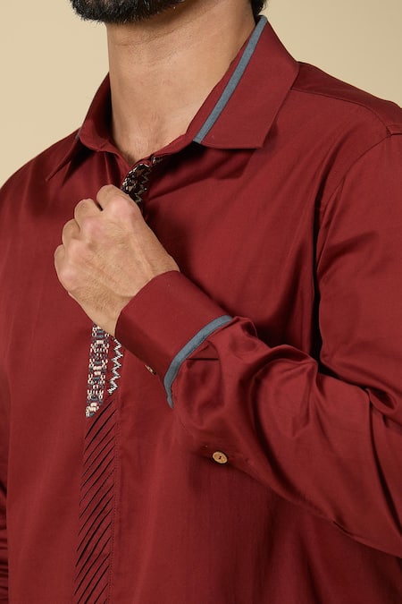 Ankita Shahabadi_Brown Cotton Satin Embroidery Thread Shirt _Online_at_Aza_Fashions