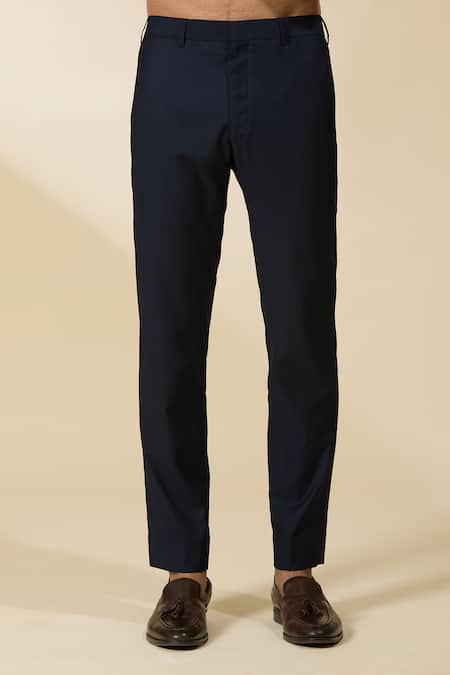 Ankita Shahabadi_Navy Suede Cut Work Cutdana Embroidered Tuxedo And Pant Set _at_Aza_Fashions