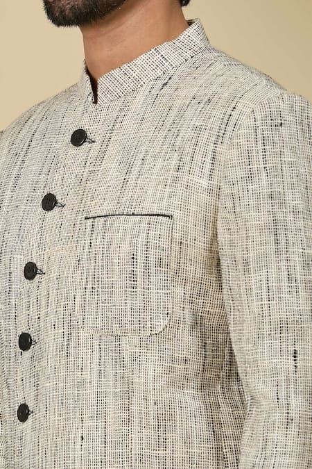 Ankita Shahabadi_Black Jersey Textured Woven Bandhgala _Online_at_Aza_Fashions