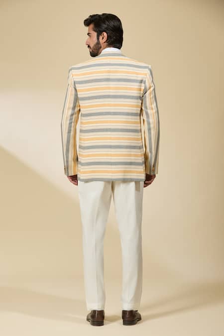 Ankita Shahabadi Stripe Print Linen Blazer 