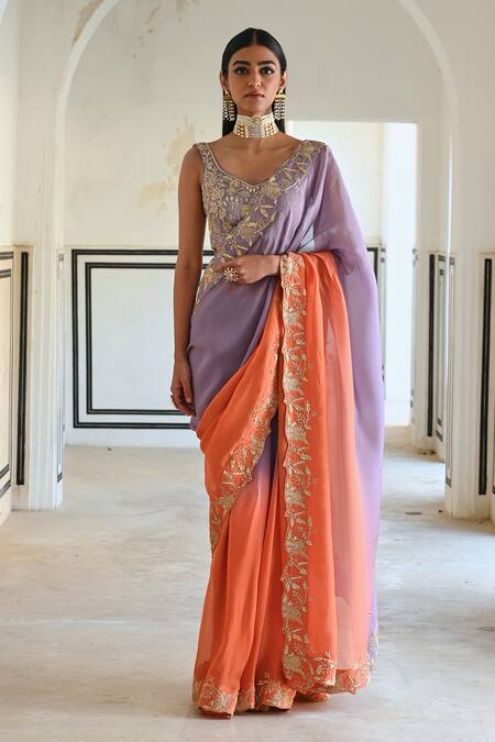 Ease Floral Jaal Border Embroidered Saree With Blouse 