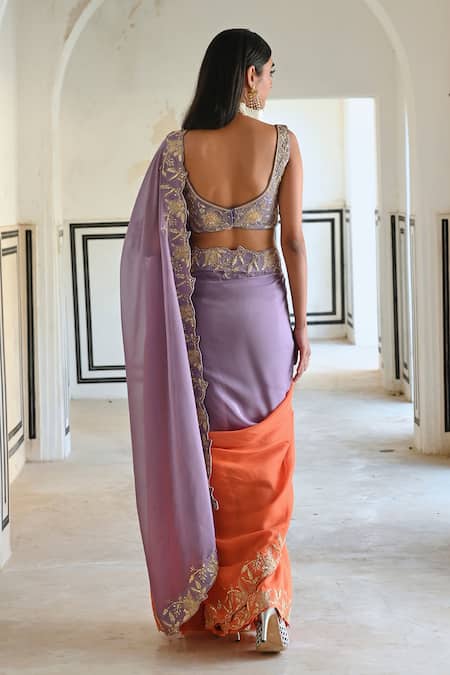 EASE Floral Jaal Border Embroidered Saree Set 