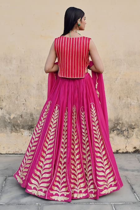 EASE Patchwork Embroidered Fuchsia Lehenga Set 