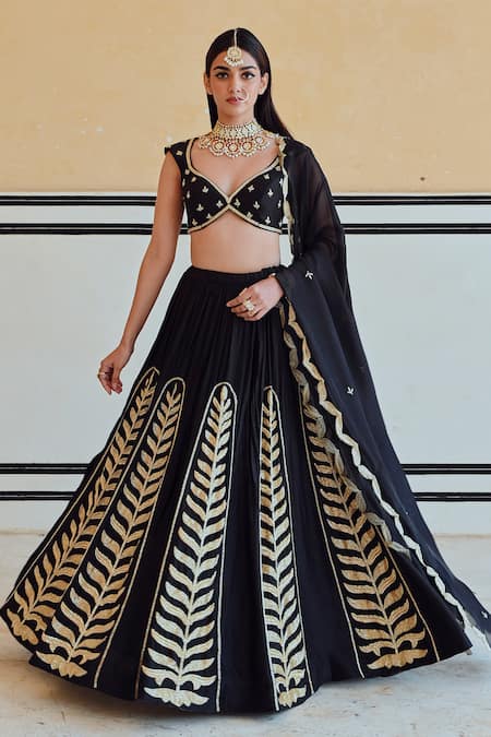 Ease Leaf Patchwork Embroidered Lehenga Set 