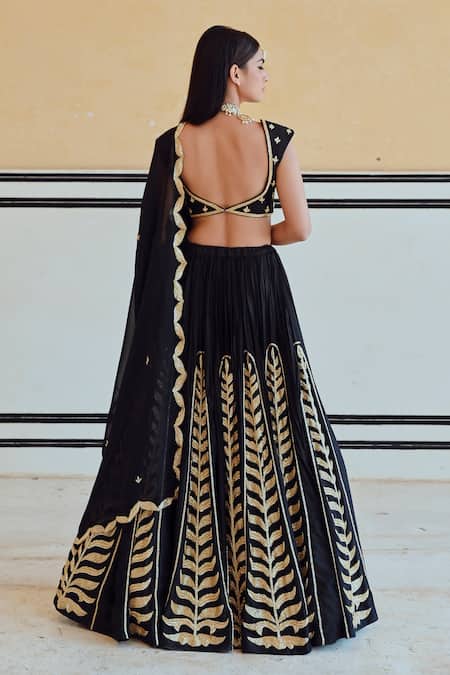 EASE Leaf Patchwork Embroidered Lehenga Set 