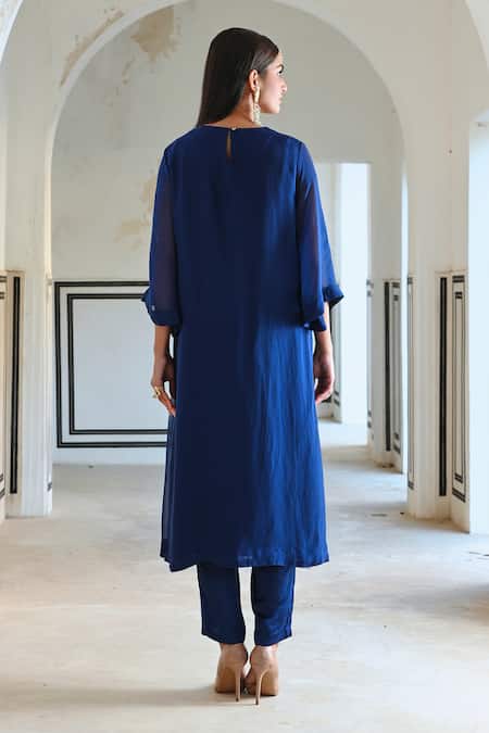 EASE Embroidered A-Line Kurta & Pant Set 