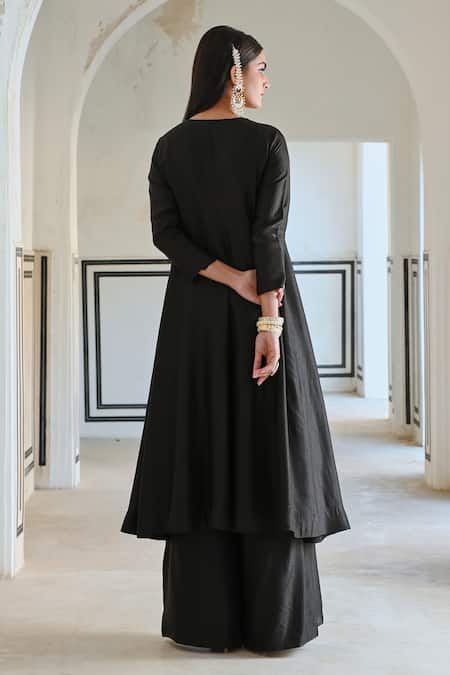 EASE Embroidered Black Anarkali & Palazzo Set 