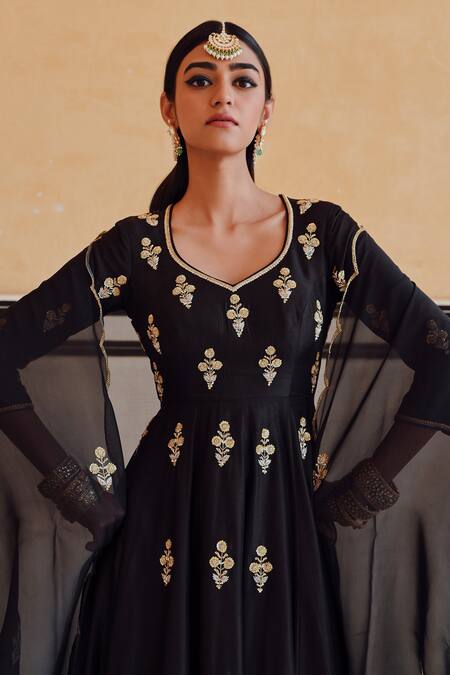 Buy EASE Black Silk, Viscose, Organza Sequins, Embroidery Anarkali Palazzo Set Online at Aza Fashions Buy_EASE_Black Silk, Viscose, Organza Sequins, Embroidery Anarkali Palazzo Set _Online_at_Aza_Fashions