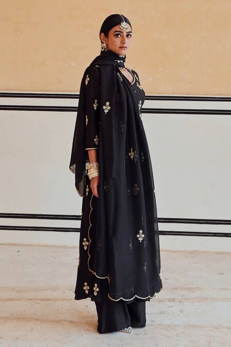 Shop EASE Black Silk, Viscose, Organza Sequins, Embroidery Anarkali Palazzo Set Online at Aza Fashions Shop_EASE_Black Silk, Viscose, Organza Sequins, Embroidery Anarkali Palazzo Set _Online_at_Aza_Fashions