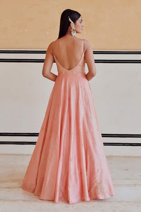 EASE Embroidered Peach Anarkali Set With Dupatta 