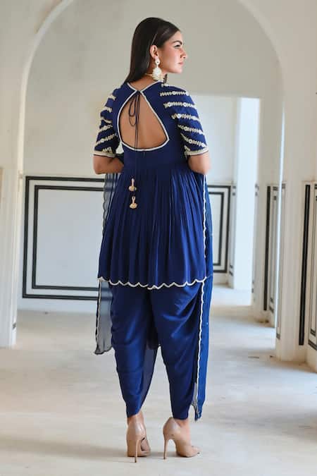 EASE Floral Butti Embroidered Peplum Kurta Set 