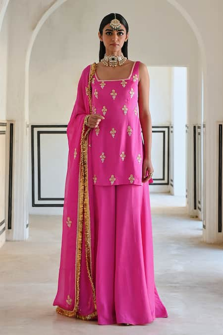 Ease Floral Embroidered Kurta Sharara Set 