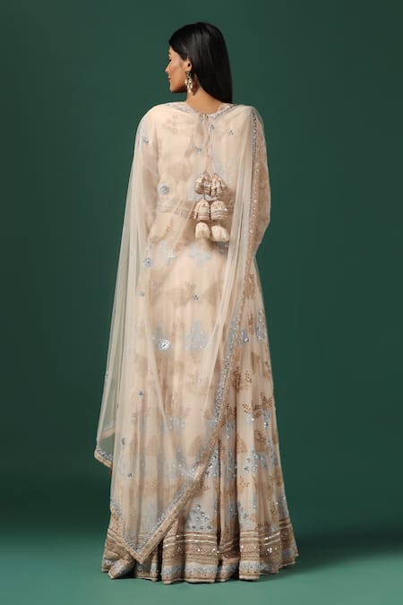 Buy Two Sisters By Gyans Beige Georgette, Net Sequins, Stones, Embroidery Anarkali Set With Dupatta Buy_Two Sisters By Gyans_Beige Georgette, Net Sequins, Stones, Embroidery Anarkali Set With Dupatta