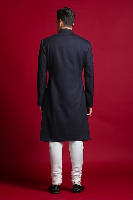 Char Chaand Blue Solid Sherwani with Rustic Buttons 