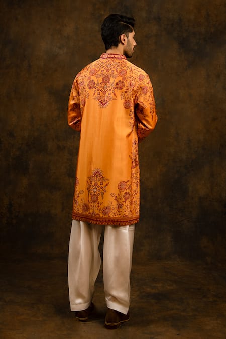Char Chaand Floral Print Satin Silk Kurta 