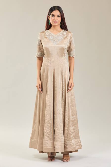 Buy Prisho Green Silk Gota Patti, Embroidery V-neck Floral Cape And Anarkali Set Buy_Prisho_Green Silk Gota Patti, Embroidery V-neck Floral Cape And Anarkali Set