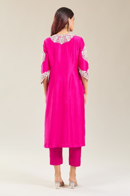 Shop Prisho Pink Cotton, Chiffon, Georgette Embroidery, Gota Patti Round Floral Kurta Set at Aza Fashions Shop_Prisho_Pink Cotton, Chiffon, Georgette Embroidery, Gota Patti Round Floral Kurta Set _at_Aza_Fashions