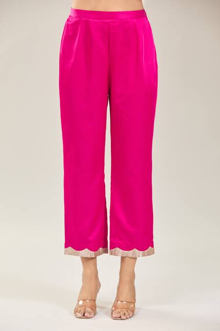 Prisho Pink Silk Embroidery Round Neck Floral Resham Kaftan And Pant Set Online at Aza Fashions Prisho_Pink Silk Embroidery Round Neck Floral Resham Kaftan And Pant Set _Online_at_Aza_Fashions