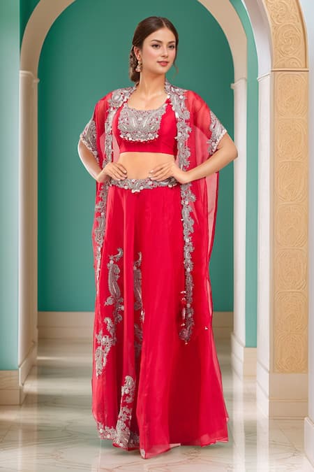 Prisho Kairi Embroidered Cape With Lehenga Set 