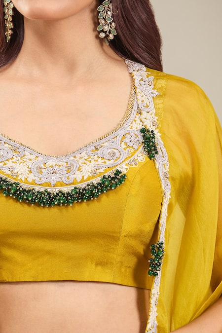 Buy Prisho Yellow Silk, Georgette Diamonds, Embroidery Round Dori Cape Set With Cowl Skirt Online at Aza Fashions Buy_Prisho_Yellow Silk, Georgette Diamonds, Embroidery Round Dori Cape Set With Cowl Skirt _Online_at_Aza_Fashions