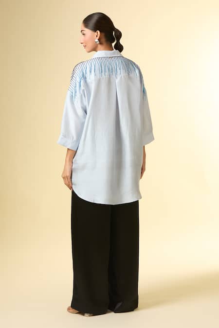 431-88 By Shweta Kapur Cutdana Embroidered Stripe Shirt 