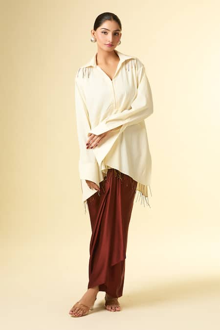 431-88 By Shweta Kapur Cutdana Tassel Embroidered Shirt 