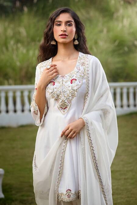 Buy Aariyana Couture White Silk, Viscose, Modal Cut Work, Sequins, Embroidery Kurta Tulip Pant Set Online at Aza Fashions Buy_Aariyana Couture_White Silk, Viscose, Modal Cut Work, Sequins, Embroidery Kurta Tulip Pant Set_Online_at_Aza_Fashions