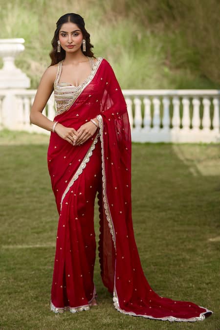 Aariyana Couture Embroidered Pre-Draped Saree & Bustier Set 