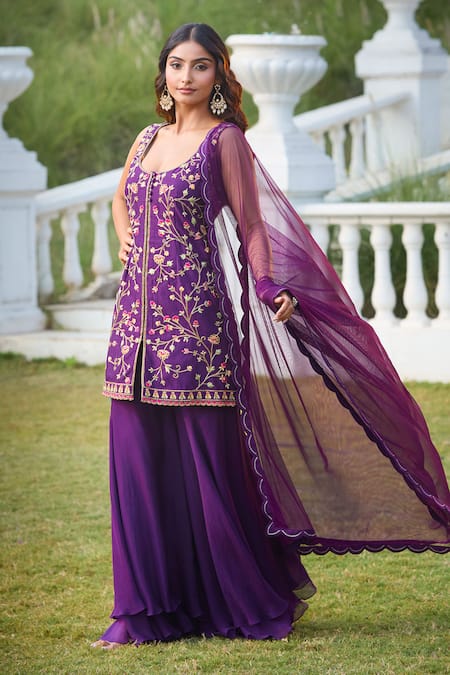 Aariyana Couture Floral Embroidered Kurta Sharara Set 