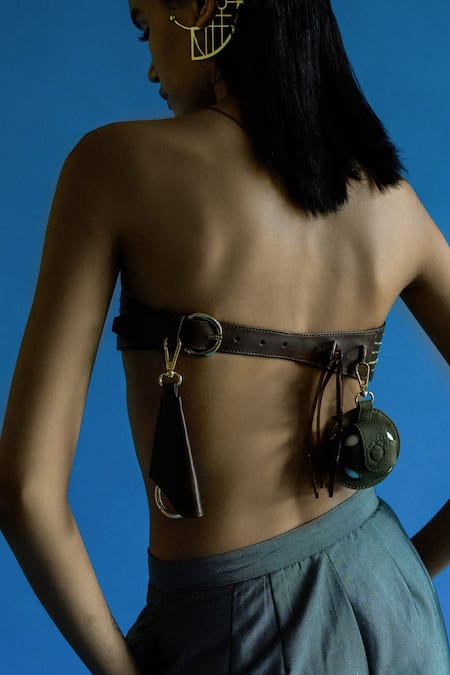 Shop_Econock Studio_Brown Cut Work Twisted Leather Belt _at_Aza_Fashions