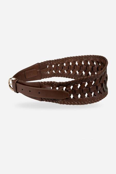 Buy_Econock Studio_Brown Cut Work Twisted Leather Belt _Online_at_Aza_Fashions