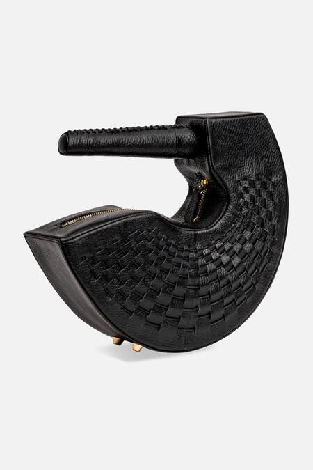 Econock Studio Black Handcrafted Leather Semicircular Clutch Online at Aza Fashions Econock Studio_Black Handcrafted Leather Semicircular Clutch _Online_at_Aza_Fashions