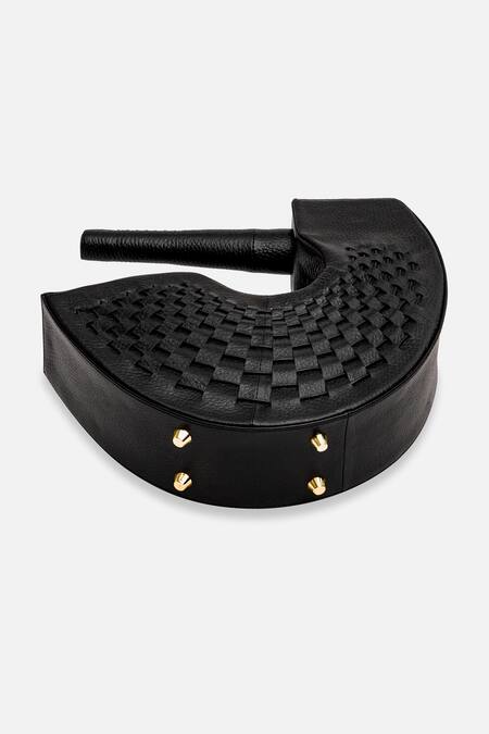 Buy Econock Studio Black Handcrafted Leather Semicircular Clutch Online at Aza Fashions Buy_Econock Studio_Black Handcrafted Leather Semicircular Clutch _Online_at_Aza_Fashions