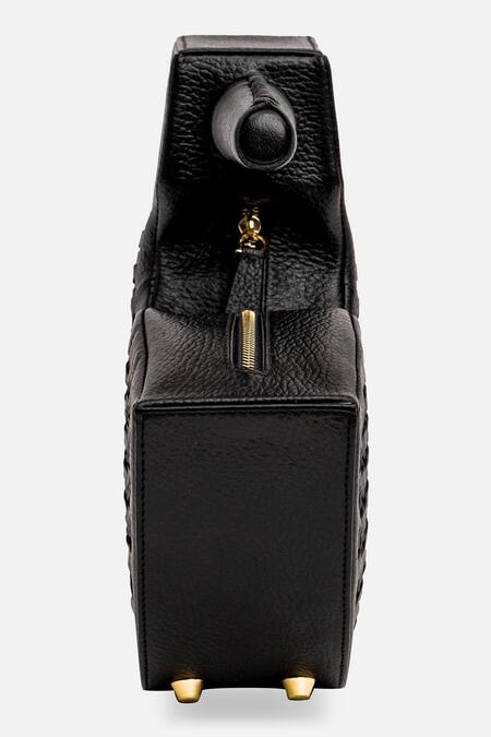 Shop Econock Studio Black Handcrafted Leather Semicircular Clutch Online at Aza Fashions Shop_Econock Studio_Black Handcrafted Leather Semicircular Clutch _Online_at_Aza_Fashions