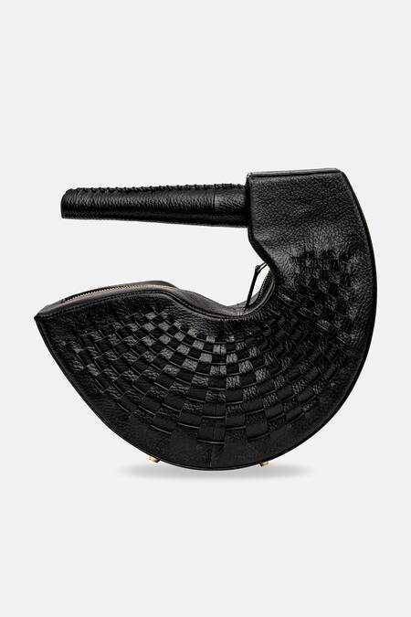 Econock Studio Black Handcrafted Leather Semicircular Clutch at Aza Fashions Econock Studio_Black Handcrafted Leather Semicircular Clutch _at_Aza_Fashions