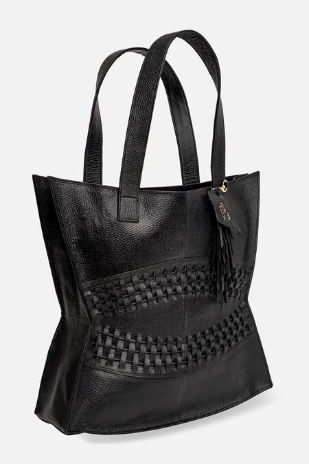 Econock Studio Black Cut Work Handcrafted Leather Tote Bag Online at Aza Fashions Econock Studio_Black Cut Work Handcrafted Leather Tote Bag _Online_at_Aza_Fashions