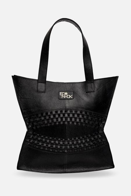 Buy Econock Studio Black Cut Work Handcrafted Leather Tote Bag Online at Aza Fashions Buy_Econock Studio_Black Cut Work Handcrafted Leather Tote Bag _Online_at_Aza_Fashions