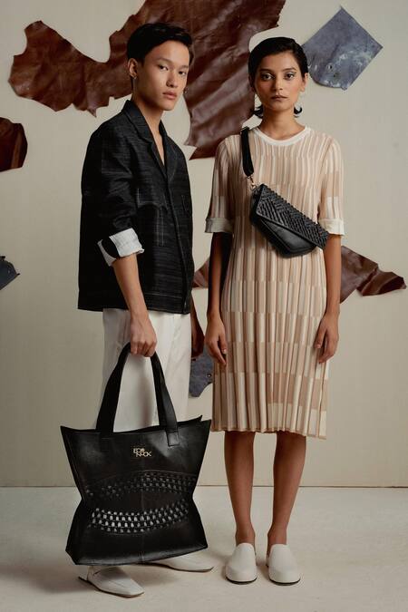 Econock Studio Black Cut Work Handcrafted Leather Tote Bag at Aza Fashions Econock Studio_Black Cut Work Handcrafted Leather Tote Bag _at_Aza_Fashions