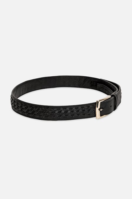 Shop Econock Studio Black Handcrafted Basket Weave Leather Belt at Aza Fashions Shop_Econock Studio_Black Handcrafted Basket Weave Leather Belt _at_Aza_Fashions