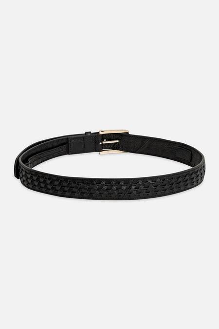 Shop Econock Studio Black Handcrafted Basket Weave Leather Belt Online at Aza Fashions Shop_Econock Studio_Black Handcrafted Basket Weave Leather Belt _Online_at_Aza_Fashions