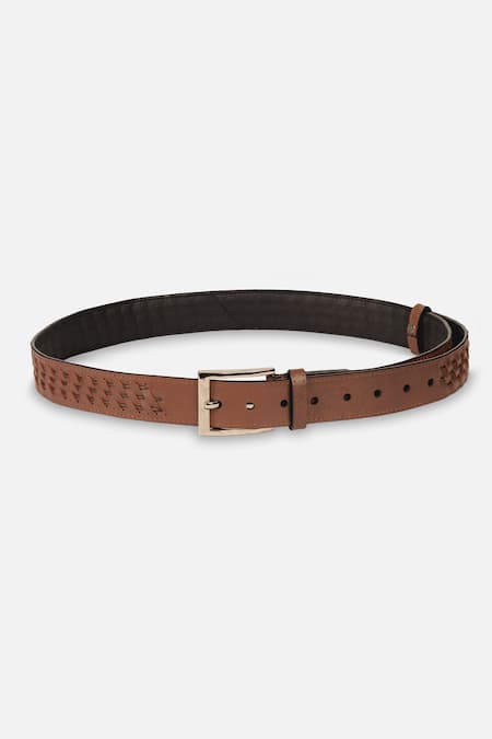 Econock Studio Brown Cut Work Tan Handcrafted Leather Belt Online at Aza Fashions Econock Studio_Brown Cut Work Tan Handcrafted Leather Belt _Online_at_Aza_Fashions