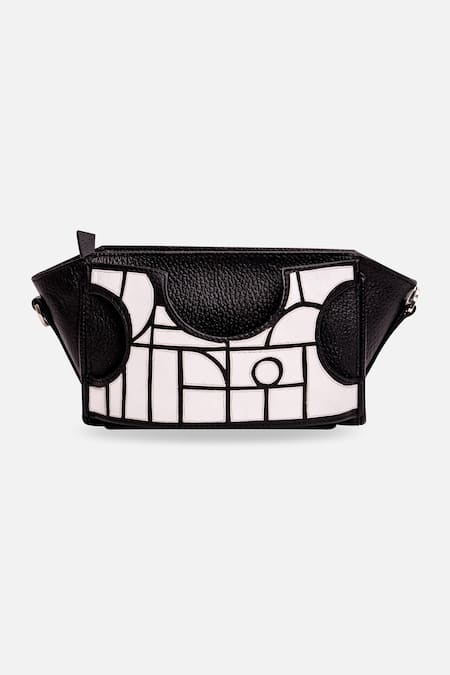 Econock Studio Black Geometric Design Leather Wristlet Online at Aza Fashions Econock Studio_Black Geometric Design Leather Wristlet _Online_at_Aza_Fashions