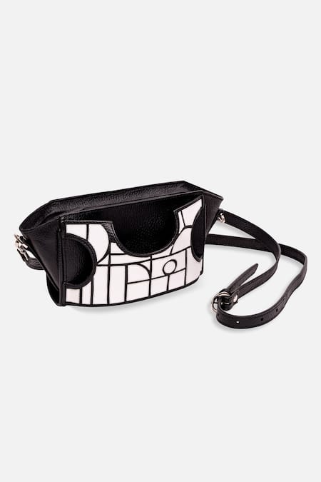 Econock Studio Black Geometric Design Leather Wristlet at Aza Fashions Econock Studio_Black Geometric Design Leather Wristlet _at_Aza_Fashions